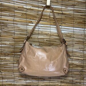 Perlina Classic Leather Shoulder Bag in Beige
